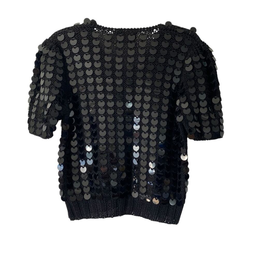Marisa Christina Vintage Handknit Cotton Italy Black Short Sleeve Sweater med - Picture 2 of 6